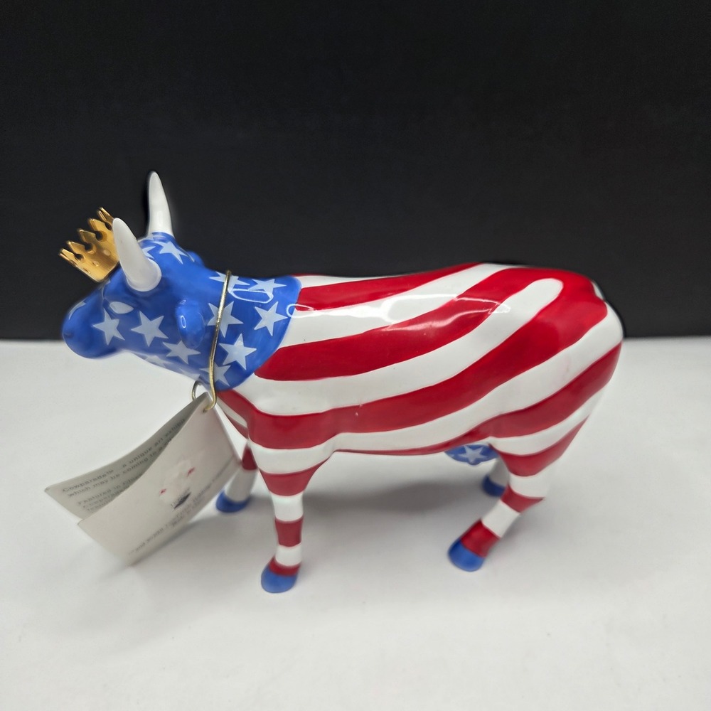 CowParade American Royal Cow Figurine 9189 Patriotic Stars Stripes Crown Blue